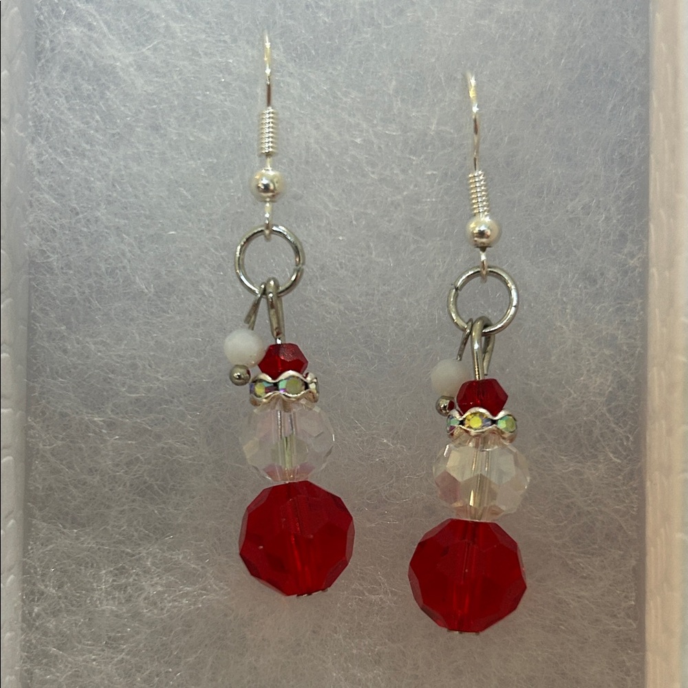 Santa Holiday Red and Silver Beaded Earrings